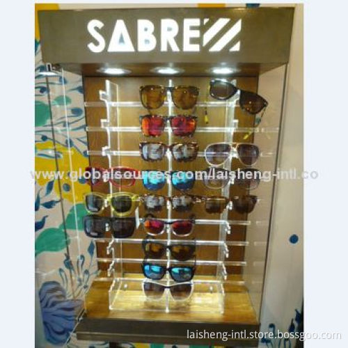 Eyewear racks with metal steel sheet decoration
